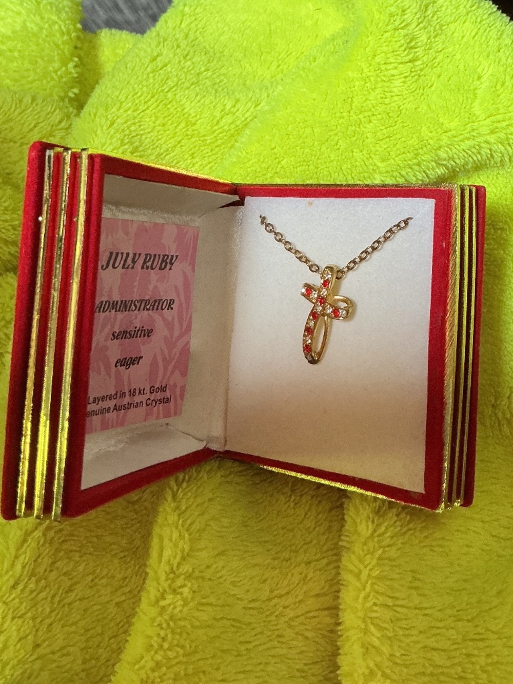 July Birthstone Cross Necklace 18K Gold Plated Genuine Austrian Crystal Red